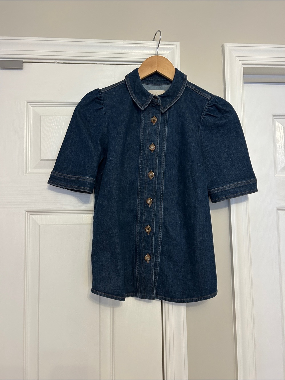 Sezane Dark Blue Denim Button-Down Shirt
